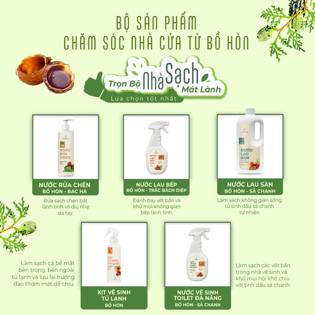 Nước rửa chén Julyhouse chiết xuất từ Bồ hòn và tinh dầu Bạc hà khử mùi, lành tính 500ml